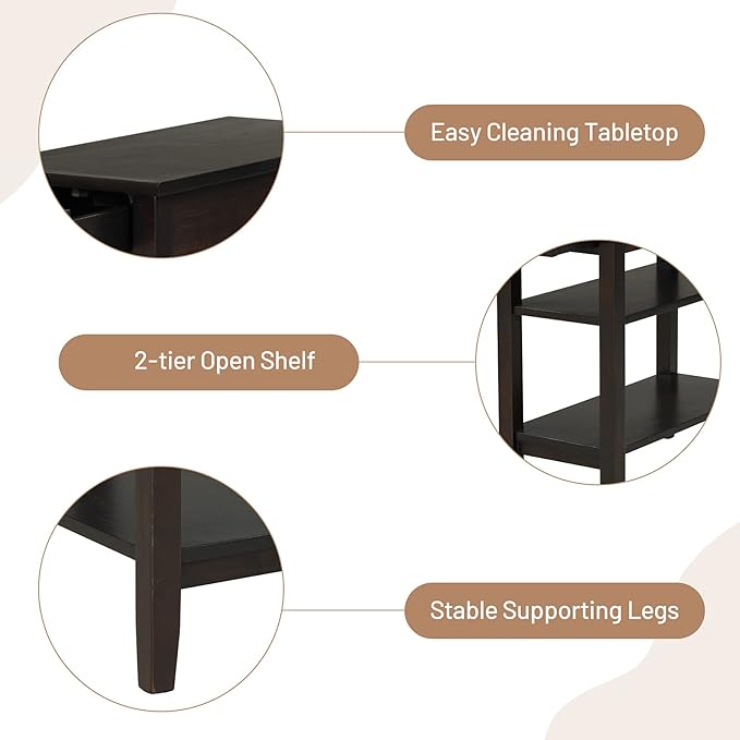 Giantex Set of 2 End Table with Drawer, Narrow Side Table with 2-Tier Open Storage Shelves, Slim Compact Bedside Nightstand for Living Room Bedroom Small Space, Espresso
