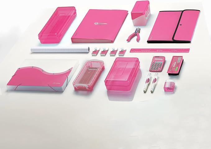 Accordian File Organizer, 7 Pocket Expanding File & Cover Folder with Labels, Plastic Portable Desktop Supplies Letter A4 Paper in Green and Pink (2 Pack) – by Enday