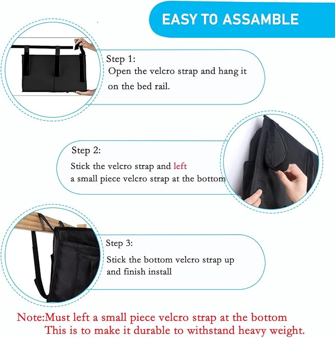 Bedside Caddy Storage Organizer Bunk Bed Hanging Storage Bag for Crib Hospital Beds Dorm Rooms with 8 pockets (Black)-NeatNest