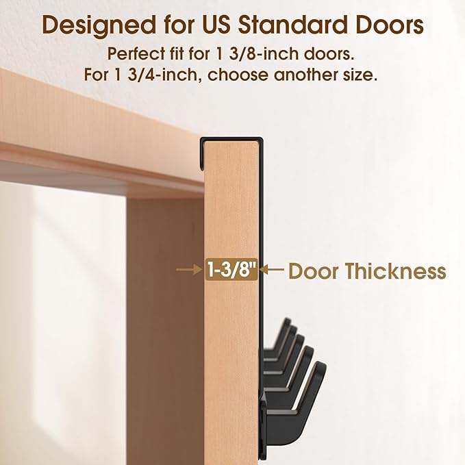Over The Door Hooks Hanger with Extended Arms, Fit 1 3/8" Door, L7U - Bathroom Accessories and Towel Rack Organizer Holder - Matte Black, 1 Pack