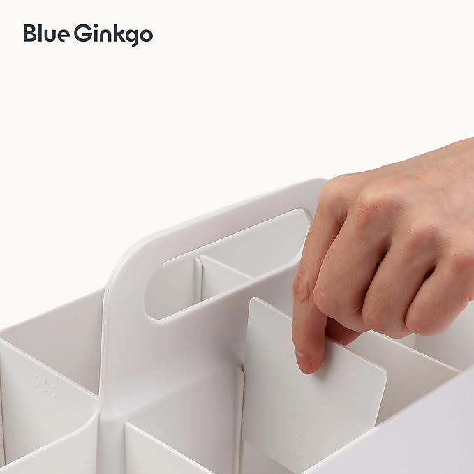 BLUE GINKGO Stackable Organizer Caddy – Korean-Made Portable Tote for Bathroom, Office, Crafts, or School Supplies (Long Rectangle, White)-NeatNest