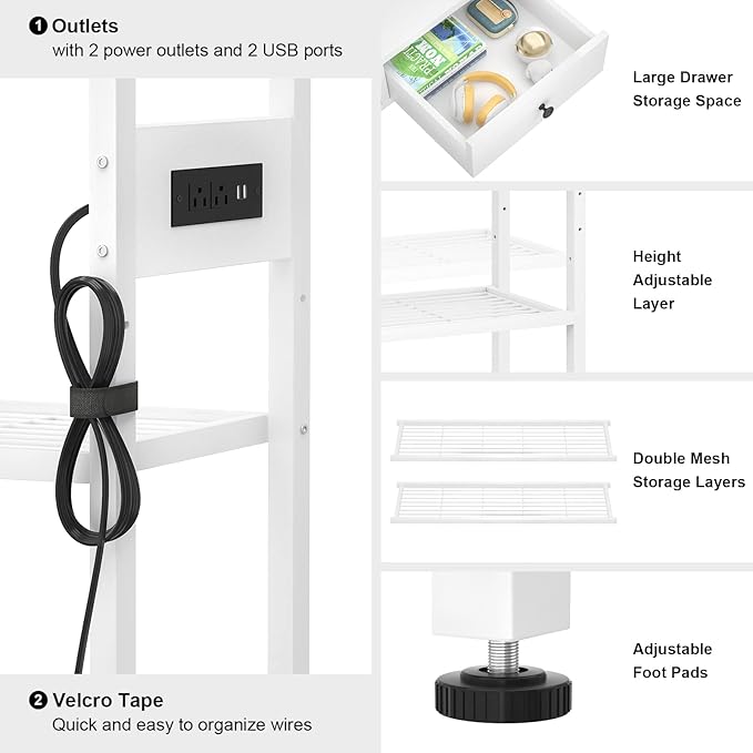 Ecoprsio Entryway Table with Outlets and USB Ports, Console Table with 2 Drawers, Small Sofa Table with Storage Shelves for Living Room, Couch, Hallway, Foyer, Kitchen Counter, 32'', White-NeatNest
