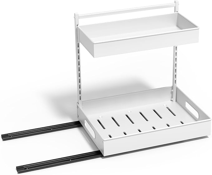 Sorbus Under Sink Organizer with Sliding Tracks – Pull Out Cabinet Organizer with Drawer & Installation Rails – Under Cabinet Bathroom Storage Organizer for Kitchen, Pantry, or Vanity –White 1 Pack-NeatNest