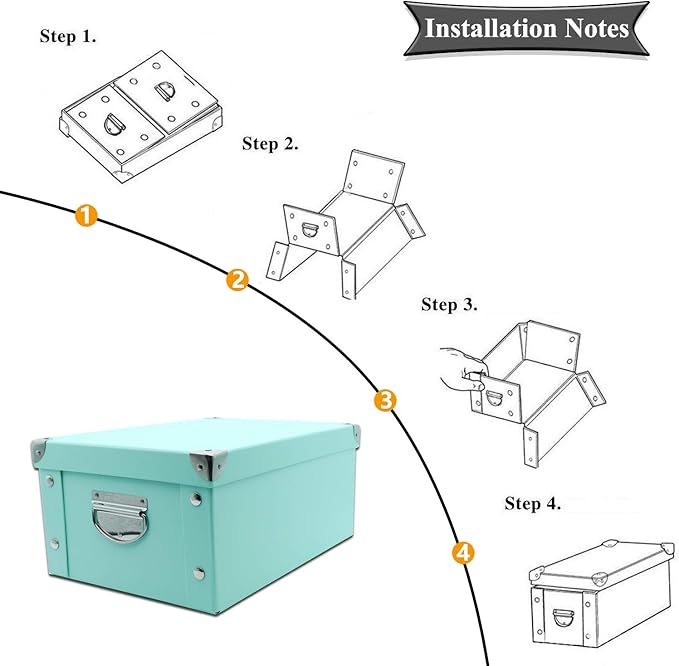 GUOZI Collapsible Storage Box, Decorative Memory Box with Lid & Metal Reinforced Corners, Cardboard File Bin with Handles, Organizer Gift Box for Keepsake Toy Photos Office Nursery Wardrobe Bookshelf-NeatNest
