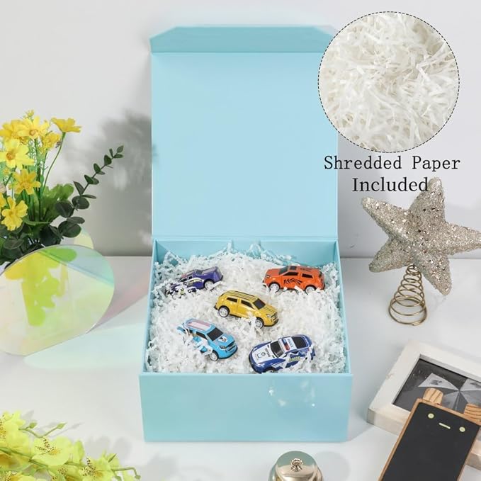 6 Pcs Small Blue Gift Box 8x8x4 Inch Magnetic Gift Box Small Magnetic Box with Crinkle Paper Blue Small Gift Box with Shredded Paper Luxury Gift Boxes with Lids for Presents-NeatNest