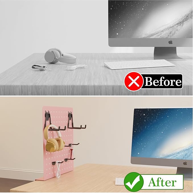 Desk Side Storage with Clamp-on Pegboard,Desk Side Storage,Steel Privacy Panel,No Drill Side Desk Organizer with Pen Holder,Table Side Organizer Laptop Holder for Office and Home (Pink)-NeatNest