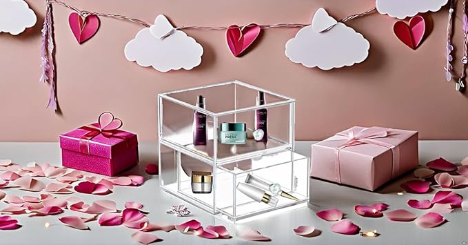 Acrylic Jewelry Box Clear Jewellery Storage Drawer Transparent Cosmetic Display Stand Holder Home Organizer Tray for Earring Necklace Rings Bracelet Makeup (2 drawer)-NeatNest