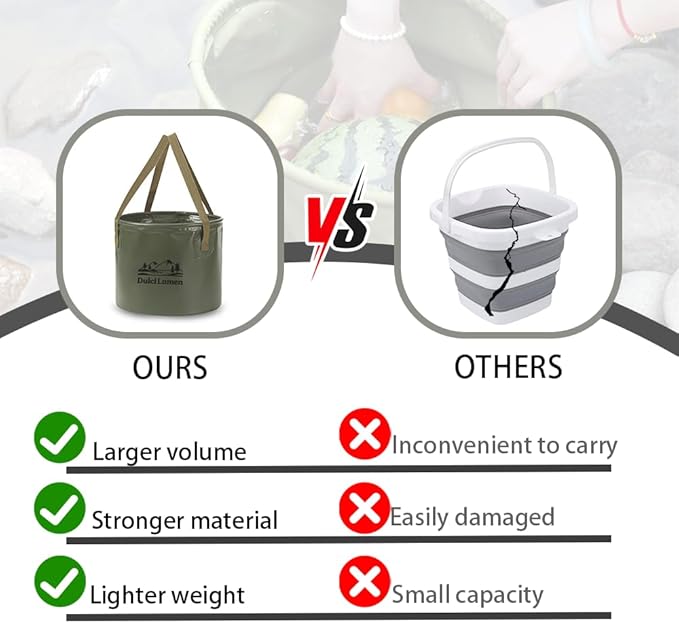 Multifunctional Collapsible Water Bucket: Portable Water Container for Camping - Wash Basin with Handles & Reinforced Sides for Outdoor Travel Fishing Hiking Car Washing - 5 Gallon (20L)