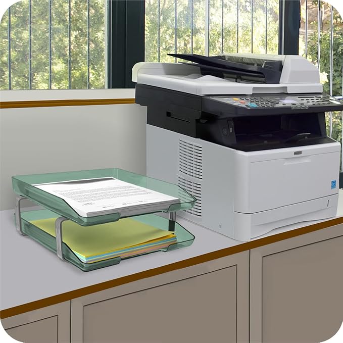 Acrimet Traditional 2 Tier Letter Tray, Front Load Design, A4 Letter Size, Desktop Organizer (Plastic) (Clear Green Color)-NeatNest