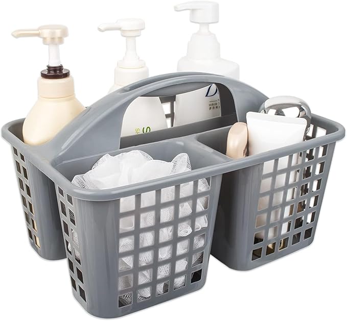 Portable Shower Caddy Basket,Convenient Cleaning Supplies Organizer with Compartments and Handle,Ideal for Bathroom, Bedroom, Kitchen, College Dorm,Garden,etc.12.4" x 7.4" x 5.1"gray