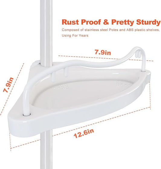 Corner Shower Caddy with Tension Pole, Rustproof ABS Shower Shelves with 56-125 Inch Steel Poles, Drill Free Shower Organizer, 4 Layer Adjustable Shelves, White-NeatNest