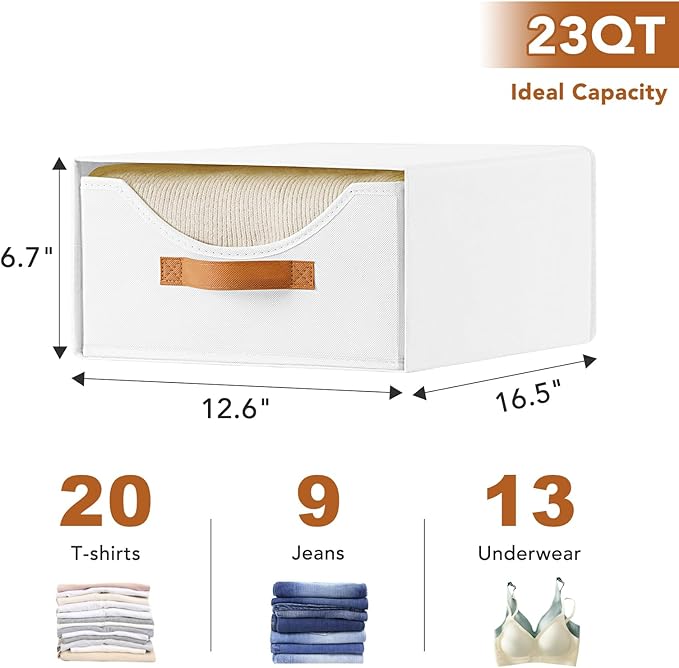4 Pcs Closet Drawers and Large Size Clothes Storage Bins Push-Out Storage Stackable Shelf Drawers with See-Through Window Closet Organizers for Bedroom, Living Room, Under Bed, White-NeatNest