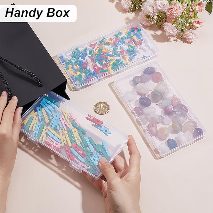 BENECREAT 5 Packs PP Plastic Bead Container Box, 6.5x3.2x0.6inch Rectangle Storage Organizer Box, Dustproof Case with Two Hinged Lid for Cards, Beads and Craft Supplies-NeatNest