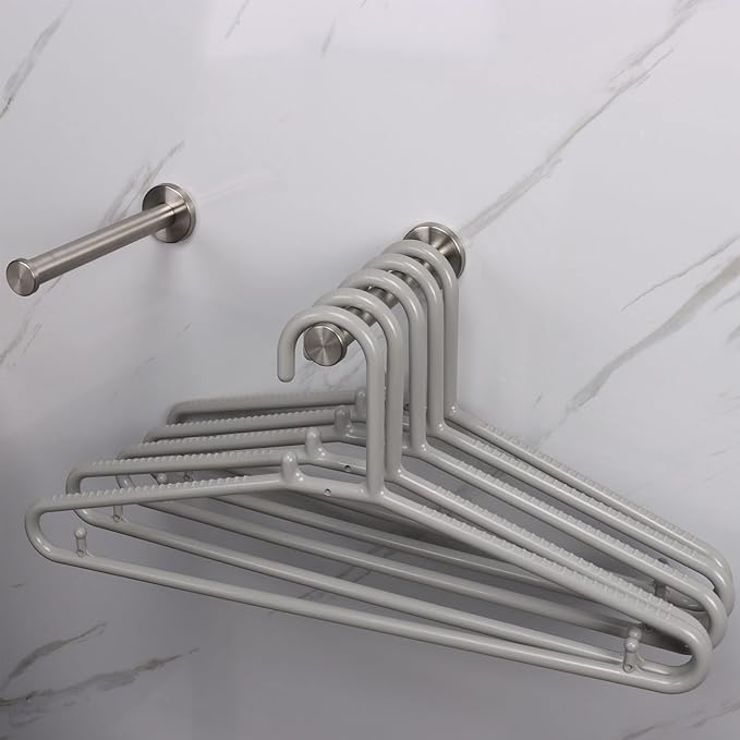 Bath Towel Hooks, 6 Pack Round Coat Hooks, Sturdy Wall Mounted Robe Hook, SUS 304 Stainless Steel Heavy Duty Clothes Hanger, Wall Hooks for Bathroom Bedroom Kitchen (6 in, Brushed)