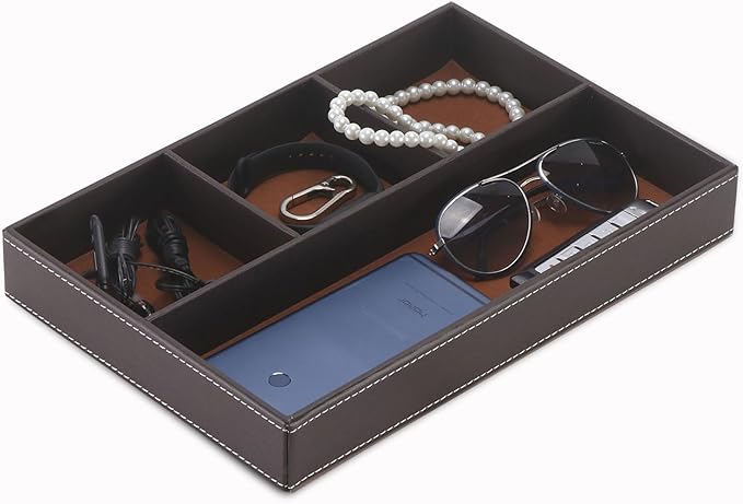 Desktop Storage Organizer, Nightstand or Dresser Organizer, Valet Tray, Entry Table Organizer, Modern bedside Box,PU Leather Drawer Storage Organizer Decorative Trays.-NeatNest