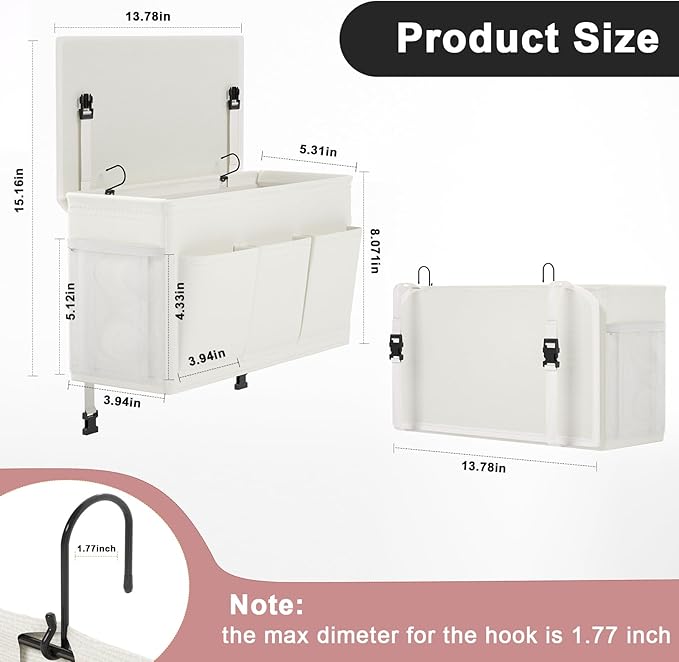 Dual-purpose Bedside Caddy Bedside Organizer, Bed Caddy with 6 Pockets, Versatile Bedside Storage Solution Magazine Remotes holder, ideal for Home, Dorm, Hospital, Crib Bed (White)-NeatNest