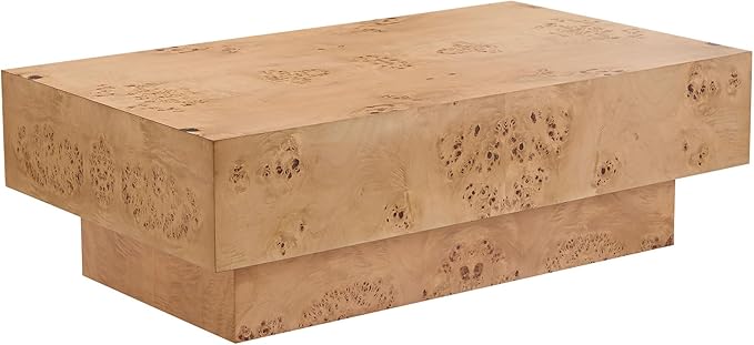 43.31'' Rectangle Fluted Drum Coffee Table for Living Room, Handcrafted Pedestal Accent Coffee Table for Home Office - 43.31'' W x 25.59''D Burl Wood Veneer