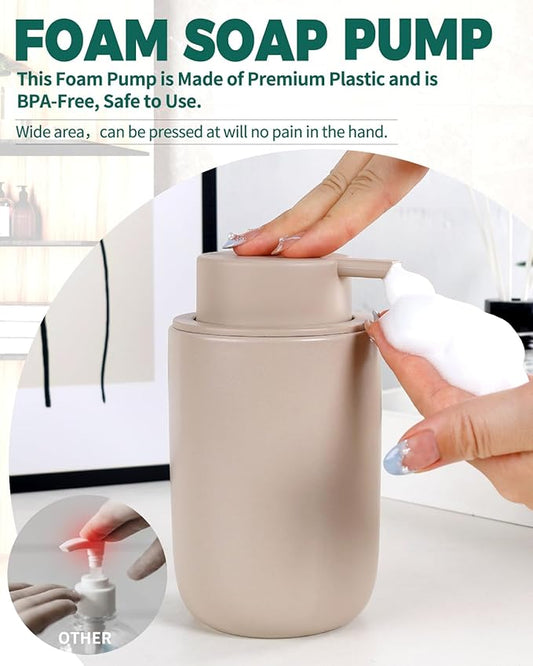 BosilunLife Foam Soap Dispenser - Ceramic Foaming Hand Wash Dispenser for Bathroom Modern Farmhouse Small Soap Dispenser Lotion Hand Pump Dispenser for Kitchen Sink (Khaki, Foam Pump)-NeatNest