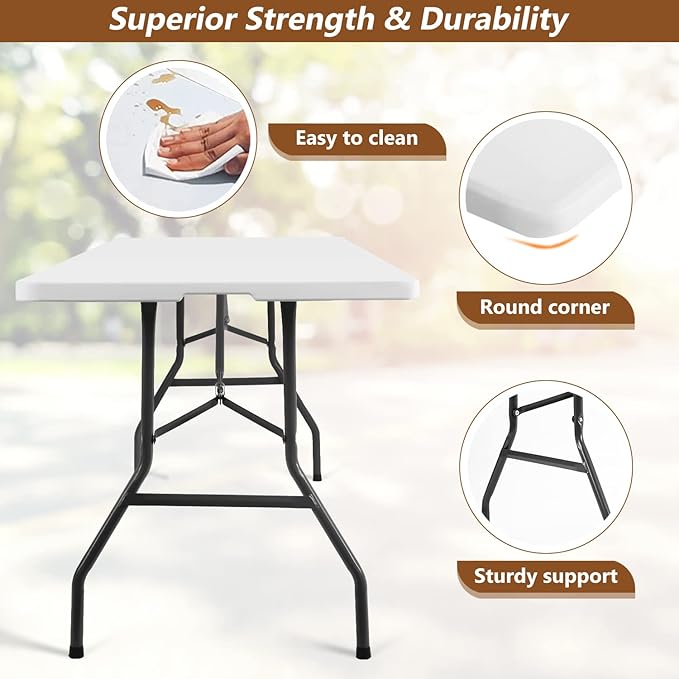 FDW Folding Half Portable Foldable Table for Parties Backyard Events (White, 6 FT 70 * 29) (White, 8 FT)-NeatNest