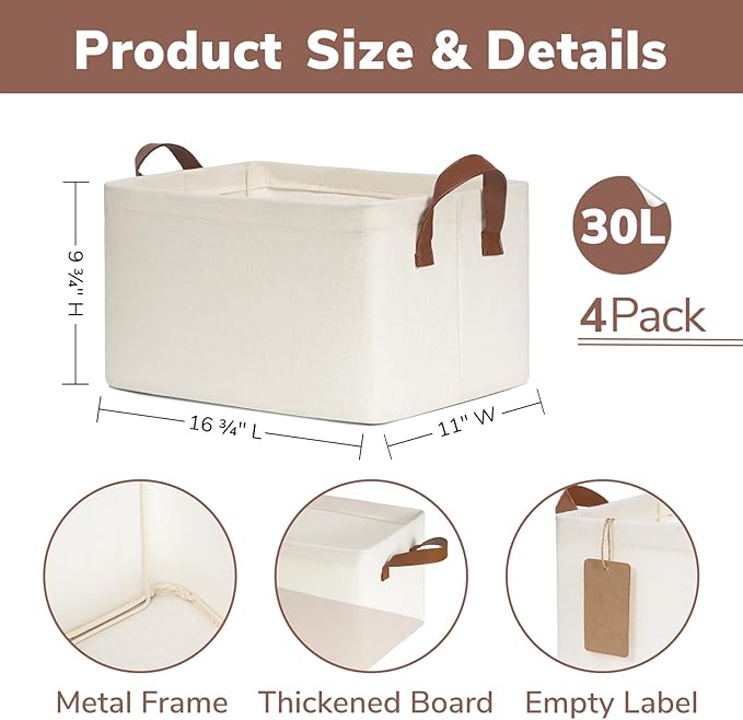 CHICVITA Closet Storage Bins Storage Baskets for Shelves, Baskets for Organizing, Closet Organizers and Storage, Cube Storage Bins, 16 ¾" L x 11" W x 9 ¾" H, Beige, 4-Pack