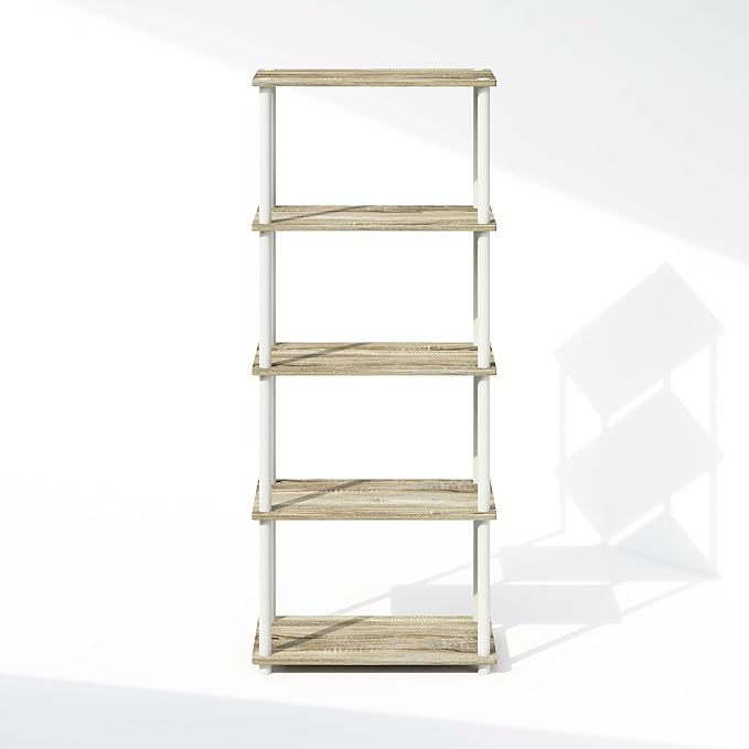 Furinno Turn-N-Tube 5-Tier Multipurpose Compact Bookcase, Sonoma Oak/White