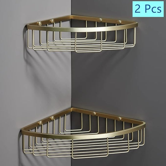 Corner Shower Caddy Organizer, SUS304 Stainless Steel Heavy Duty Rust-Proof Shelf Shampoo Holder, Wall Mounted Storage Rack for Bathroom Kitchen, 2 Packs Brushed Gold-NeatNest