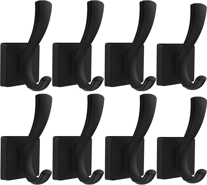 Black Wall Hooks Coat Hook, Towel Hooks Robe Hook for Bathroom, Entryway Mudroom Hooks for Hanging Coat Key Hat Backpack (8 Pack, Black)-NeatNest