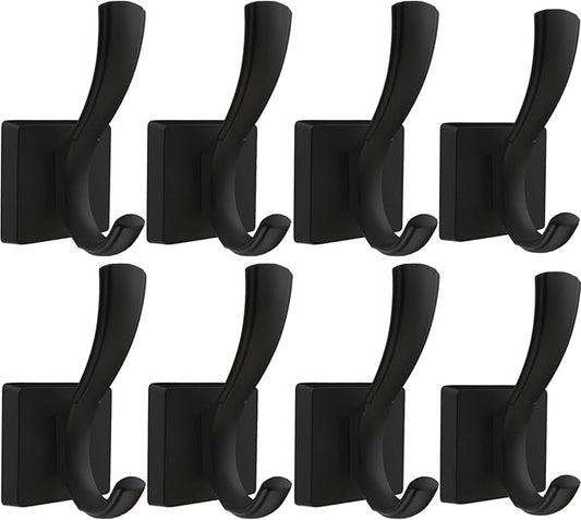 Black Wall Hooks Coat Hook, Towel Hooks Robe Hook for Bathroom, Entryway Mudroom Hooks for Hanging Coat Key Hat Backpack (8 Pack, Black)-NeatNest