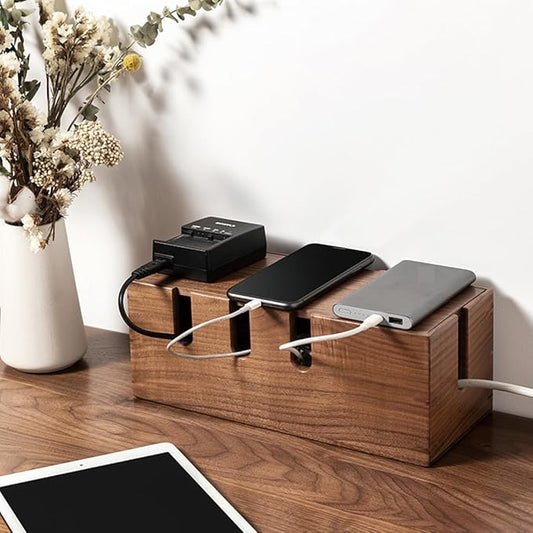 Cable Management Box-Large Cable Box and Cord Organizer Box for Power Line-Wooden Cable Box Organizer and Cord Hider Box-Wire Management Box and Hide Cords Desk-NeatNest