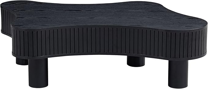 kevinplus 42.52'' Black Wood Coffee Table Modern Coffee Table for Living Room, Contemporary Irregular Drum Curved Handcraft Coffee Table with Strong Legs, Easy Assembly, Black
