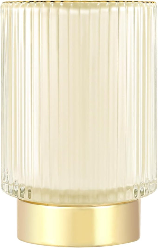 DASITON Makeup Brush holder Organizer,Crystal Cosmetic Makeup Brush Glass Brushes Storage Holder, Vintage Make Up Brush Cup Pen Pencil Holder striped vase(Cream L)-NeatNest