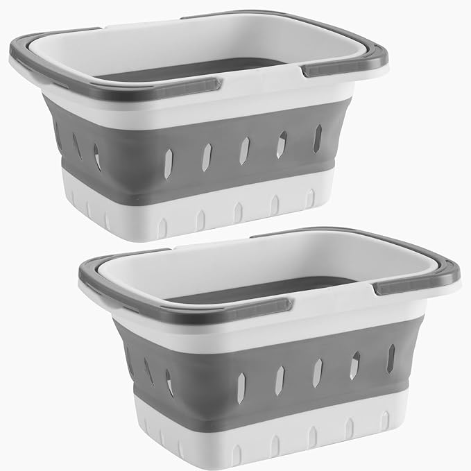 Foldable Plastic Shower Caddy Basket 2 Pcs, Portable and Durable Toiletries Caddy with Handles Ideal for Dorm, Bathroom, Cleaning, Kitchen, Camping, Waterproof, Easy to Clean (Grey 2 pack)-NeatNest