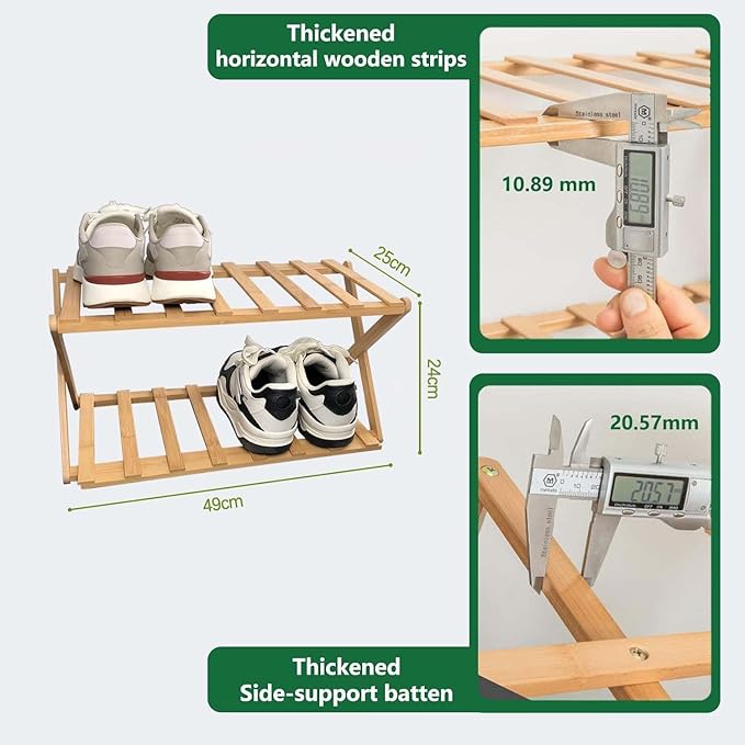 2 Tier Bamboo Shoe Rack,Portable Folding Shoe Storage Rack,Without Installation Small Shoe Rack Perfect for Corridors, Bedrooms and Small Spaces (2 Tier)-NeatNest