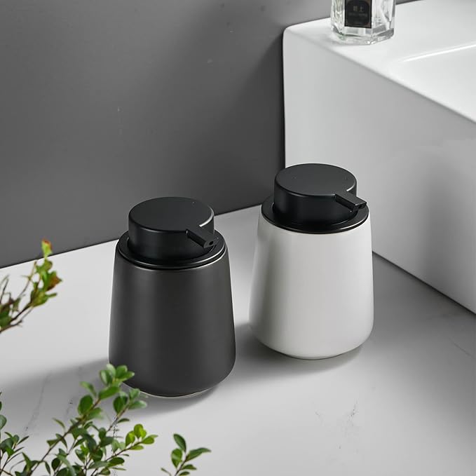 12Oz Black Soap Dispenser - Modern Ceramic Lotion Hand Soap Dispenser with Easy-to-Press Black Pump, Reusable and Refillable Liquid Dish Soap Dispenser for Bathroom & Kitchen-NeatNest