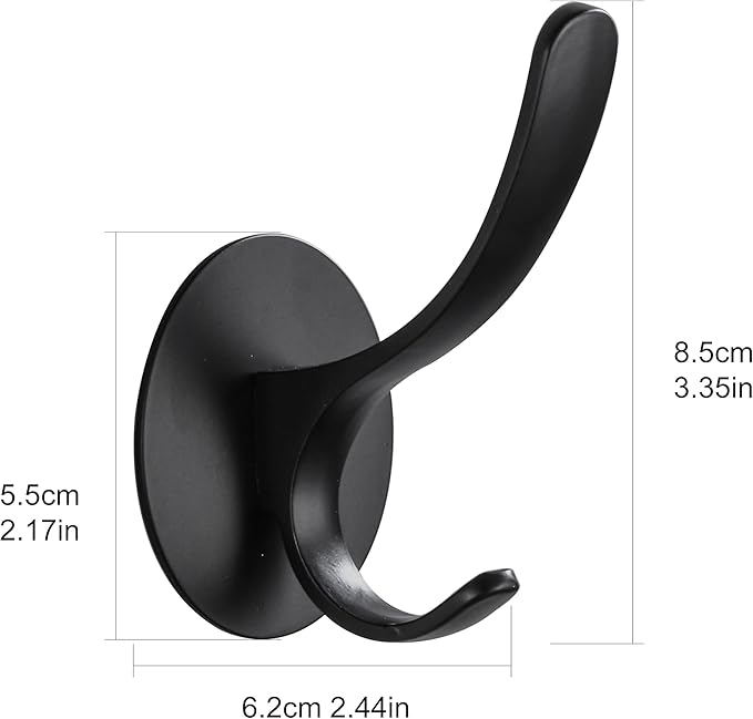 GERUIKE Adhesive Towel Hooks 2 Pack,Matte Black 304 Stainless Steel Hand Towel Hooks for Bathroom Kitchen Wall Mounted Adhesive Coat Robe Clothes Door Hook
