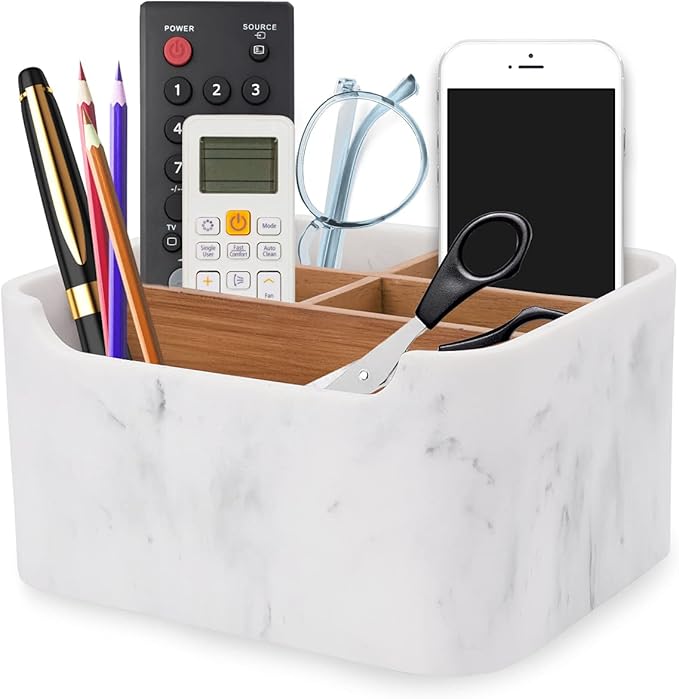 Desk Organizer, Marble Remote Holder for Table, Modern Office Controller Pen Phone Holder Organizer, Stylish Caddy and Storage Accessories for Bedside Nightstand Desktop Coffee Table-NeatNest