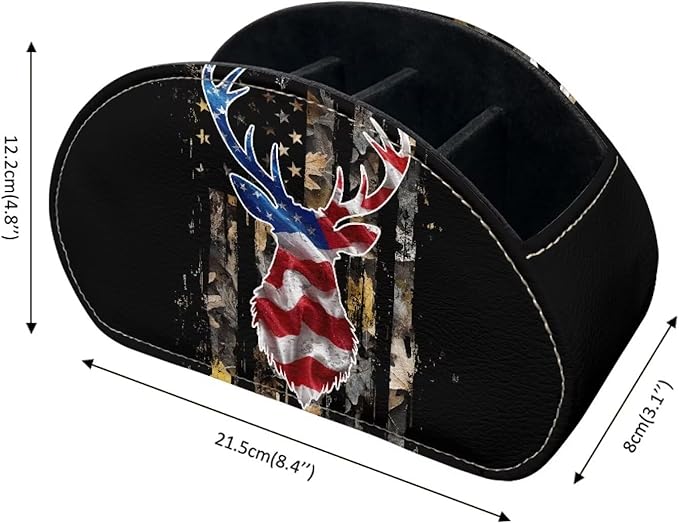 Flag Reindeer Pattern Print Office Desk Organizers with 5 Compartments, Remote Control Holder - Desktop/TV Stand/Nightstand Remote Caddy,for Glasses/Cosmetic Brushs/Pens Black-NeatNest