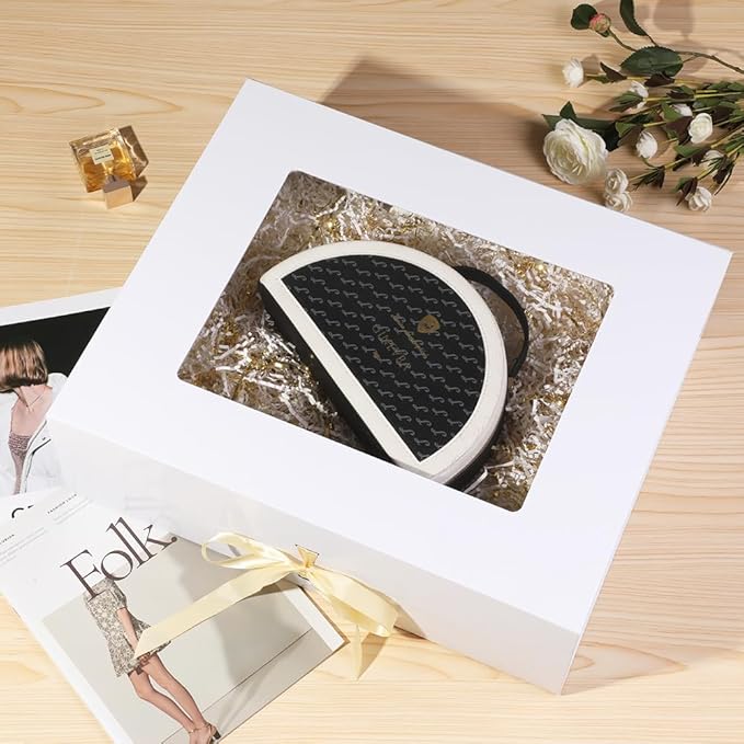 3 Pcs Extra Large White Gift Box White for Presents with Ribbon 19x16x6 Inches Clear Gift Box with Window Magnetic Closure Gift Boxes with Lids-NeatNest