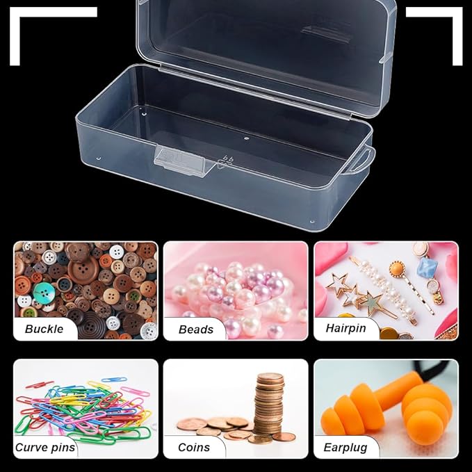BENECREAT 4 Packs Rectangle Plastic Container Box, 7x3x1.8inch Clear Storage Organizer with Hinged Lid and Hanging Hole for Small Craft Accessories Office Supplies-NeatNest