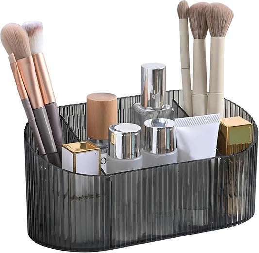 DASITON Large Capacity Makeup Brush Holder,5 Slot Makeup Brush Holder,Vintage striped Make Up Brush Holder,for Vanity Decor,Bathroom Countertops,Desk Storage Container,Cosmetic Display cases(Grey)-NeatNest