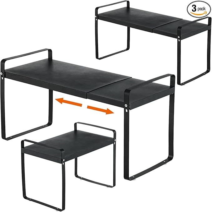 Aertiavty 3 Pack Expandable Cabinet Shelf Organizer Kitchen Shelf Riser Stackable Pantry Shelves Kitchen Organizers and Storage Metal Spice Rack Countertop Organizer Cupboard Adjustable Shelfs-NeatNest