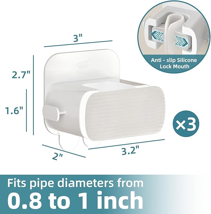 TAILI Mop and Broom Holder Wall Mount Grippers, 3 Hangers and 8 Adhesive Strips, Damage Free Hanging Wall Mount, Household Cleaning Organizer for Organization and Storage, Holds up to 4 lbs, White-NeatNest