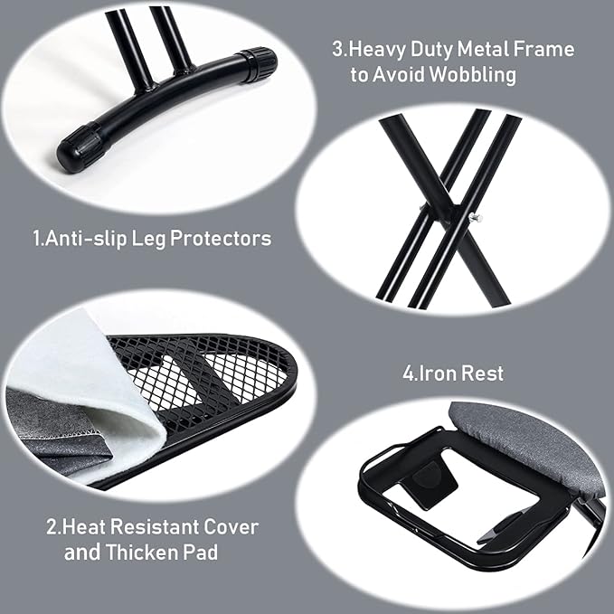 Duwee 12"x36" Ironing Board with Heat Resistant Cover and Thicken Felt Pad, Heavy Sturdy Legs