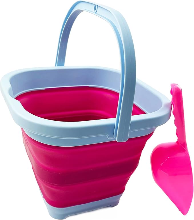 SAMMART Collapsible Rectangular Cleaning Bucket 5L (1.3 Gallon)- Foldable Camping Beach Sand Water Pot Pail- Portable Space Saving Tub for Household, Outdoor Washing (Cool Blue/Flamingo (Set of 2))-NeatNest