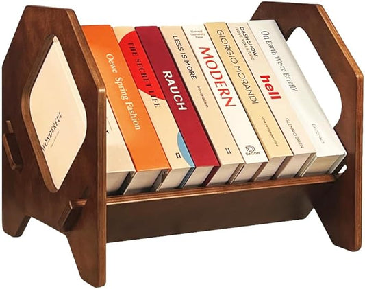 Desktop Bookshelf, Stackable Book Organizer with Handle, storage rack for CD/Magazine/File Folder, Portable Small bookshelf for Study, Living room, Kid's room, No Nails, Medium Size-NeatNest