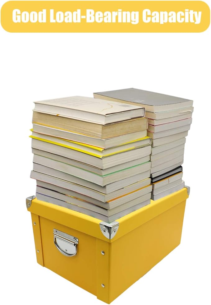 GUOZI Collapsible Storage Box, Decorative Memory Box with Lid & Metal Reinforced Corners, Cardboard File Bin with Handles, Organizer Gift Box for Keepsake Toy Photos Office Nursery Wardrobe Bookshelf-NeatNest