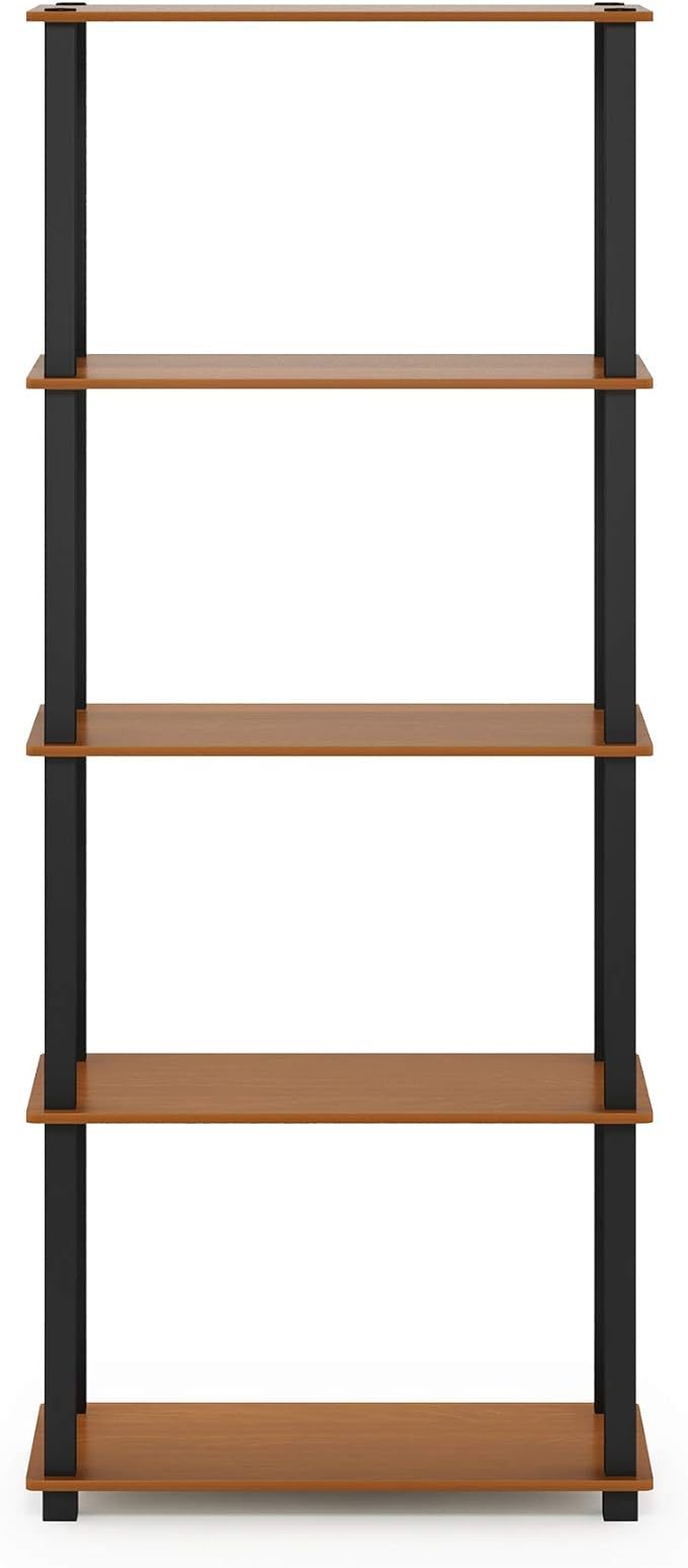Furinno Turn-N-Tube 5-Tier Multipurpose Shelf / Display Rack / Storage Shelf / Bookshelf, Square Tubes, Light Cherry/Black-NeatNest