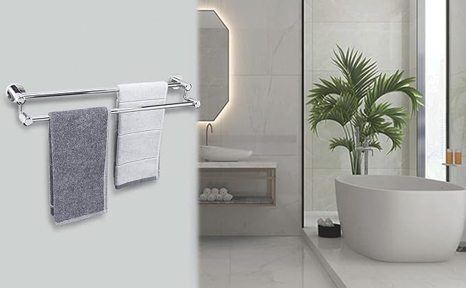 TocTen Double Bath Towel Bar - Thicken SUS304 Stainless Steel Towel Rack for Bathroom, Bathroom Accessories Double Towel Rod Heavy Duty Wall Mounted Towel Holder (Chrome, 24)