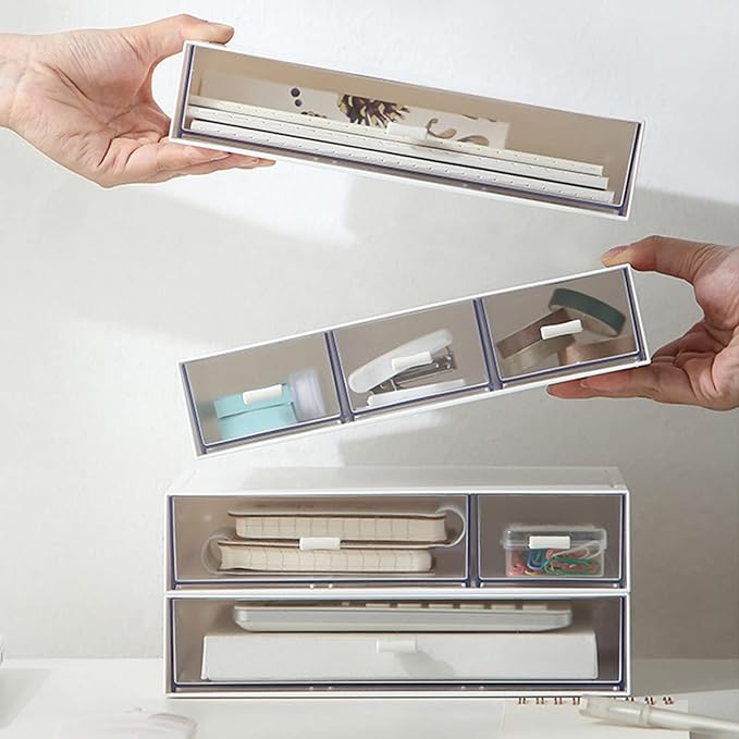 Desk Organizer with Drawers Stackable Storage Drawers, Plastic Compact Desk Storage Box Great for Office School Home Small Space- 1drawers (White)-NeatNest
