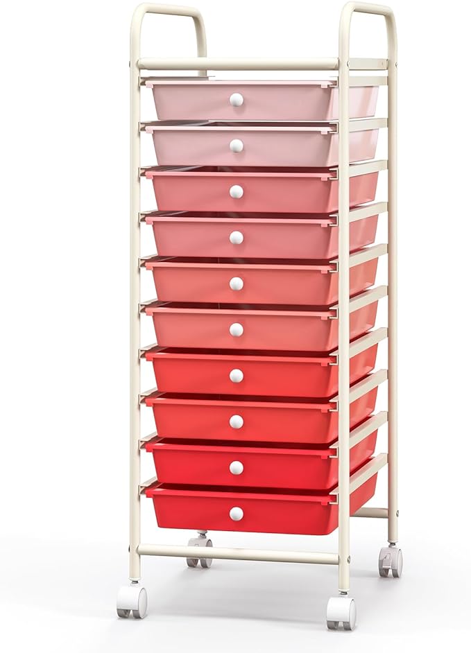Giantex 10-Drawer Storage Cart w/Universal Wheel, Rolling Cart w/Handle, Home Organizer Storage Unit w/Removable Drawers, Trolley Utility Cart for Kitchen Makeup Living Room Office Play Room